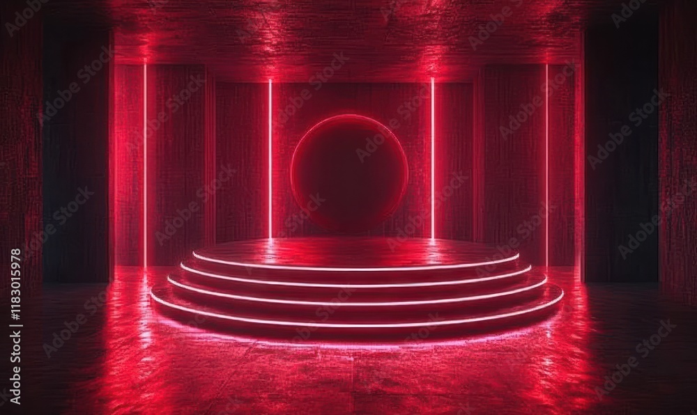 Aufkleber futuristic red neon platform dramatic shadows minimalist design 3d rendering