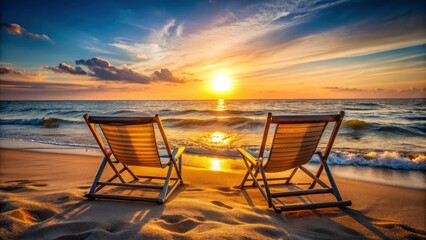 Bokeh-dreamy sunset paints the beach; tranquil ocean, fading summer's glow.