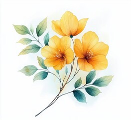 Fototapeta premium Watercolor floral arrangement yellow rose green leaves botanical illustration hand painted modern design