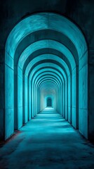 Fototapeta premium Digital technology blue and white lines corridor poster background