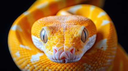 Fototapeta premium Close-up of a vibrant orange snake, scales detailed. Perfect for nature, wildlife, or reptile themed projects.