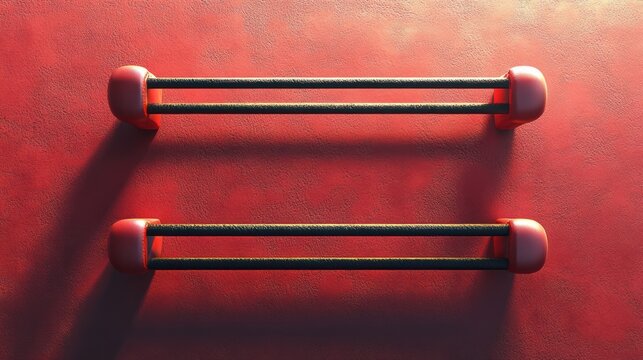 Red parallel bars on red textured surface.