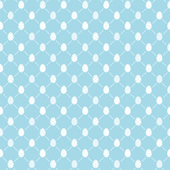 Easter Seamless Pattern. White Easter Eggs and Lines on Blue Background. Beautiful Holiday Print. Modern Happy Easter Design. Vector illustration in Blue, White