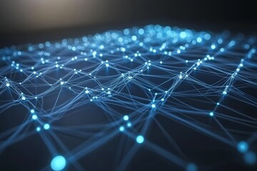 Obraz premium Futuristic Digital Network Transmission Concept with Glowing Nodes and Interconnected Lines Representing Data Communication and Connectivity in Technology Realm
