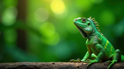 Fototapeta premium Emerald Lizard Posing Gracefully on Branch in Lush Green Foliage