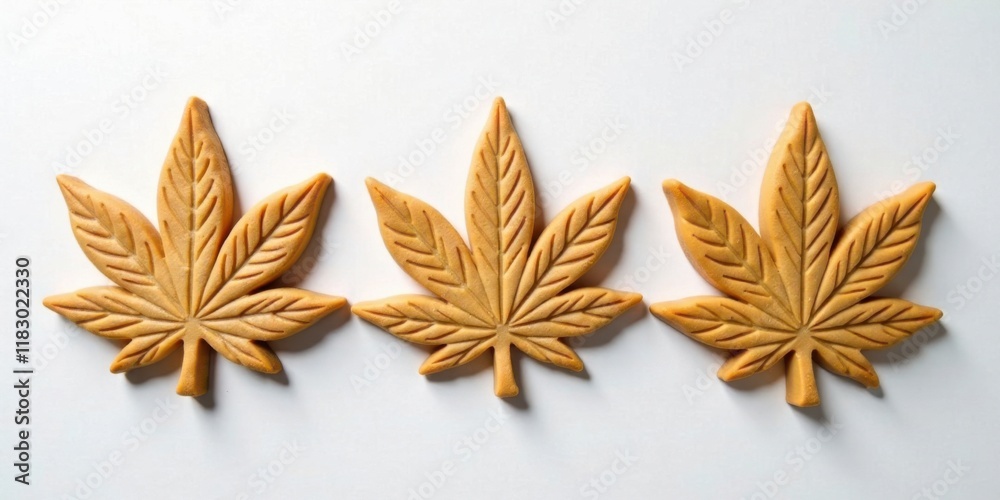 Poster three delightful cannabis leaf shaped cookies arranged in a row
