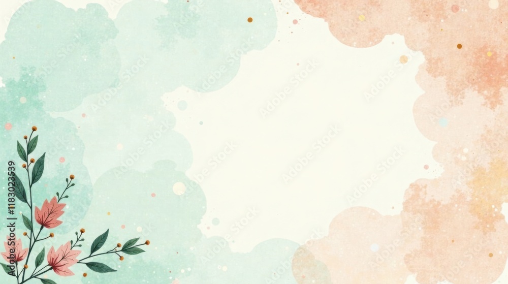 Poster elegant pastel watercolor background with floral accents and ample copy space for text and design el
