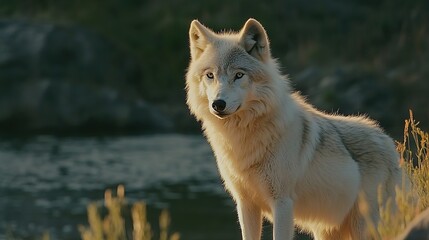 Obraz premium Arctic Snow Wolf in Its Frigid Arctic Habitat, Embodying the Spirit of the Frozen Wilderness