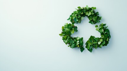 Green Leafy Recycling Symbol Formed with Fresh Plants Against a Light Background for Environmental Awareness and Sustainability Concepts