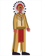 Native American people wearing traditional attire Apache Indian man character heritage culture feathers accessory headdress clothing tribe style design icon set