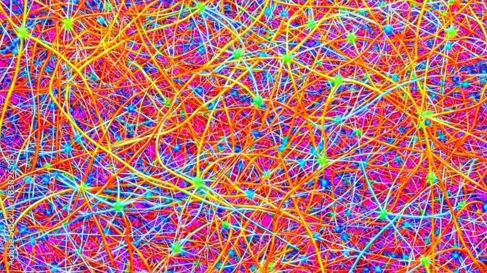 Wall mural colorful abstract representation of neural networks with vibrant lines and nodes in electric hues