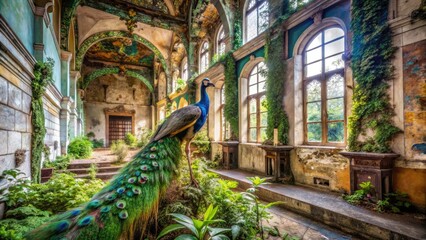 Fototapeta premium Warsaw Royal Baths Peacock Urban Exploration Photography - Abandoned Palace Beauty