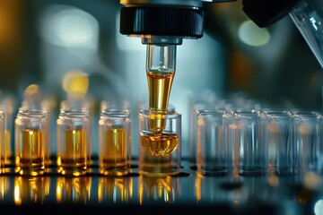 Automated liquid dispensing into vials. Ideal for pharmaceutical, scientific, and industrial concepts.