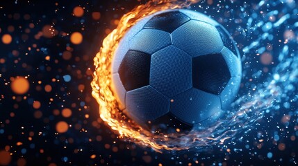 Fototapeta premium Dynamic soccer ball surrounded by flames and sparks
