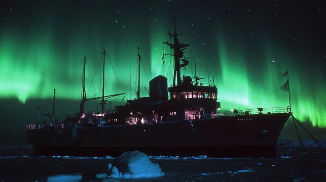 The Antarctic Aurora: A Natural Light Phenomenon Displaying Dynamic Patterns of Brilliant Colors in the Southern Sky.  