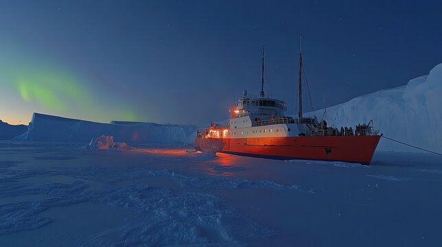 The Antarctic Aurora: A Natural Light Phenomenon Displaying Dynamic Patterns of Brilliant Colors in the Southern Sky.  