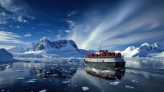 The Antarctic Aurora: A Natural Light Phenomenon Displaying Dynamic Patterns of Brilliant Colors in the Southern Sky.  
