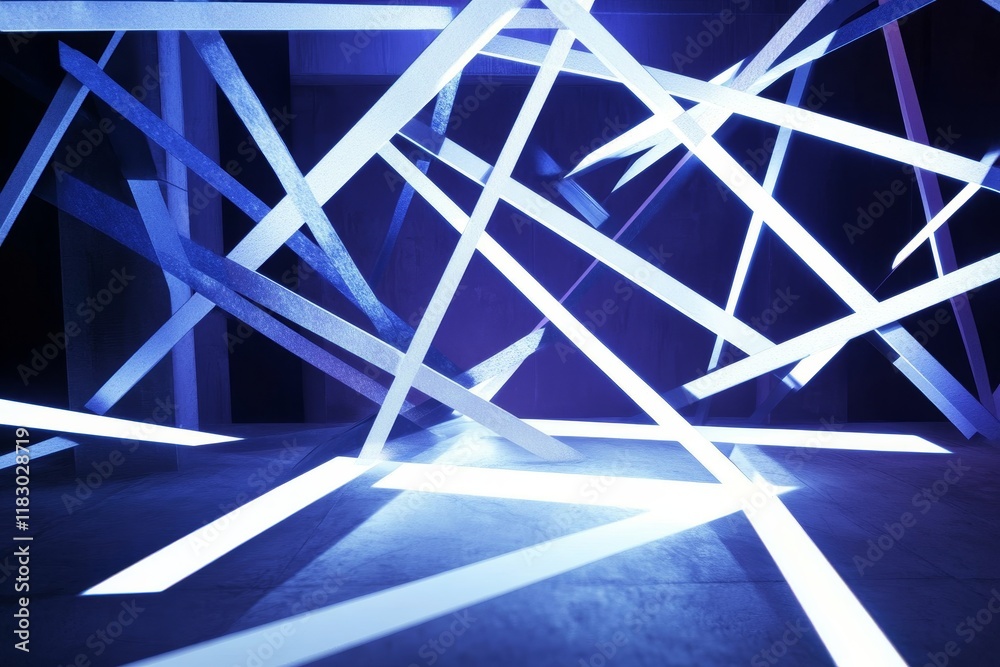 Poster intricate arrangement of dynamic light beams and shadows in a 3d space creating a futuristic and abs
