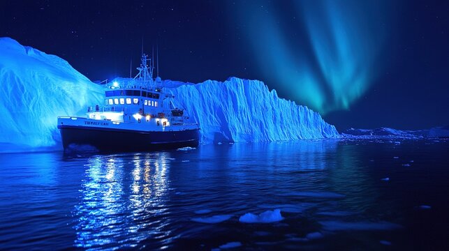 The Antarctic Aurora: A Natural Light Phenomenon Displaying Dynamic Patterns of Brilliant Colors in the Southern Sky.  