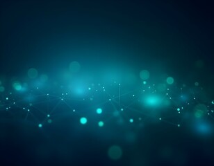 A futuristic technology background featuring interconnected glowing blue and green nodes and lines forming a complex digital network.