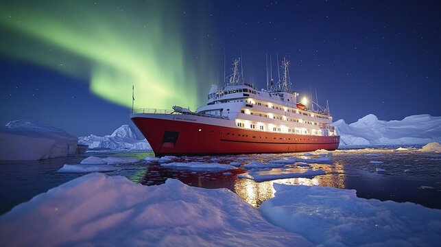 The Antarctic Aurora: A Natural Light Phenomenon Displaying Dynamic Patterns of Brilliant Colors in the Southern Sky.  