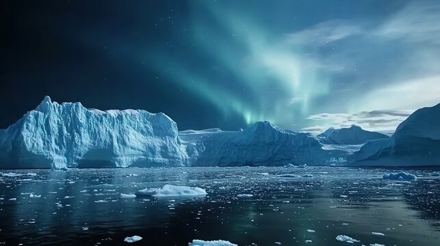 The Antarctic Aurora: A Natural Light Phenomenon Displaying Dynamic Patterns of Brilliant Colors in the Southern Sky.  