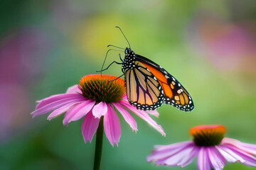 Fototapeta premium A Vibrant Macro Shot of a Monarch Butterfly Perched on a Flower