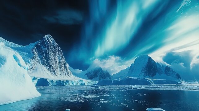 The Antarctic Aurora: A Natural Light Phenomenon Displaying Dynamic Patterns of Brilliant Colors in the Southern Sky.  