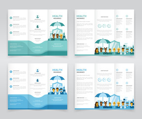 Trifold brochure, pamphlet or triptych leaflet template for promoting family health insurance initiatives, awareness campaigns, or enrollment drives