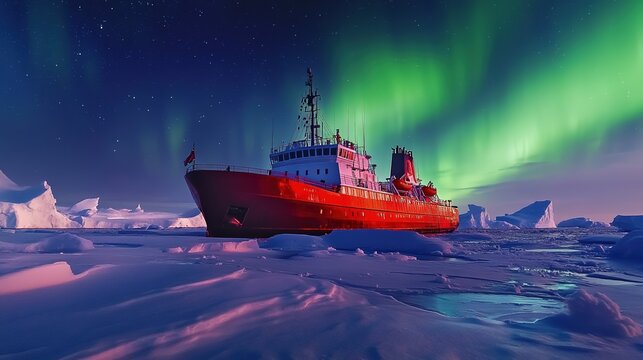 The Antarctic Aurora: A Natural Light Phenomenon Displaying Dynamic Patterns of Brilliant Colors in the Southern Sky.  