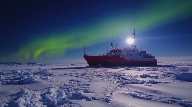 The Antarctic Aurora: A Natural Light Phenomenon Displaying Dynamic Patterns of Brilliant Colors in the Southern Sky.  