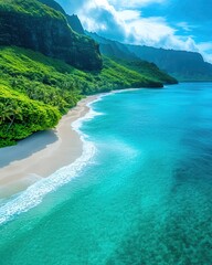 Fototapeta premium Serene beach with crystal clear water.