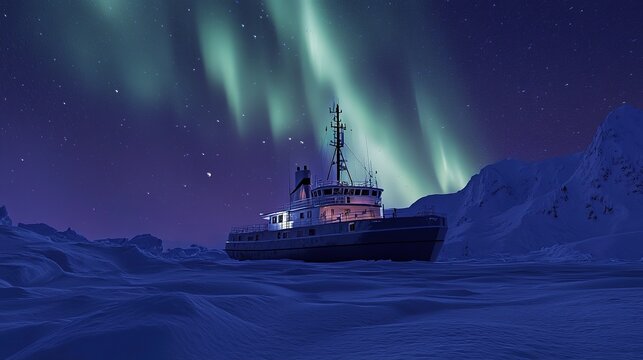 The Antarctic Aurora: A Natural Light Phenomenon Displaying Dynamic Patterns of Brilliant Colors in the Southern Sky.  