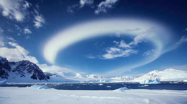 The Antarctic Aurora: A Natural Light Phenomenon Displaying Dynamic Patterns of Brilliant Colors in the Southern Sky.  