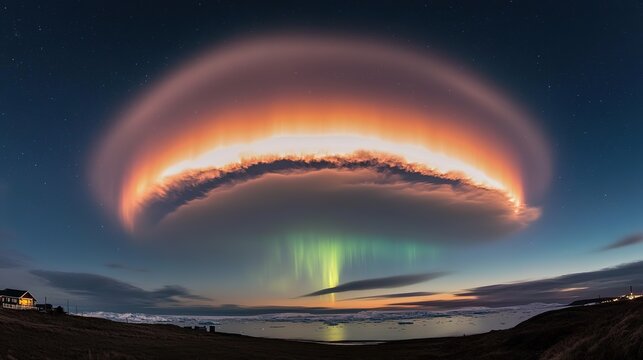 The Antarctic Aurora: A Natural Light Phenomenon Displaying Dynamic Patterns of Brilliant Colors in the Southern Sky.  