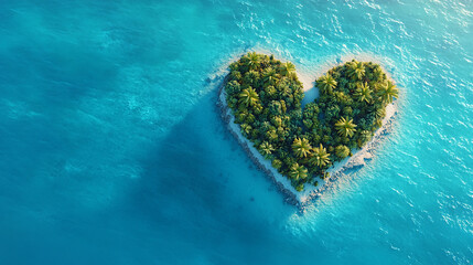 Aerial View of Heart-Shaped Tropical Island