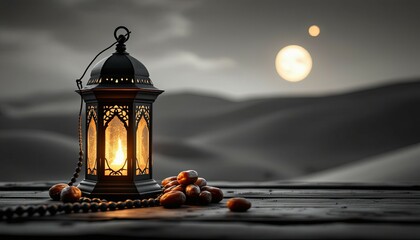 Serene Ramadan Lantern: Moonlit Desert Scene with Dates