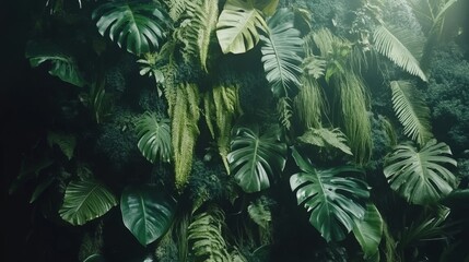 Fototapeta premium Lush Greenery and Vibrant Foliage in a Natural Setting Captivating the Essence of Tropical Flora and Serenity