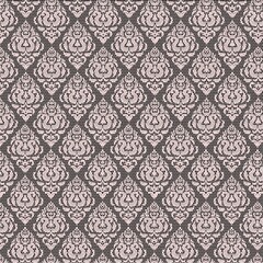 Dark lace-style damask pattern with intricate dots and floral motifs. Seamless ornamental background ideal for textiles, fashion, and luxury designs.