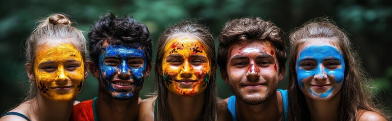 Vibrant Faces Adorned with Colorful Body Paint in Festive of Diverse Cultures and Traditions  Creative Expressive Portraits of Individuals Embracing Cultural Identity and Spiritual Expression