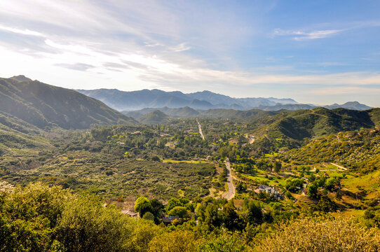 Landscape of the valley and hills of Topanga canyon near Malibu and Los Angeles, California.