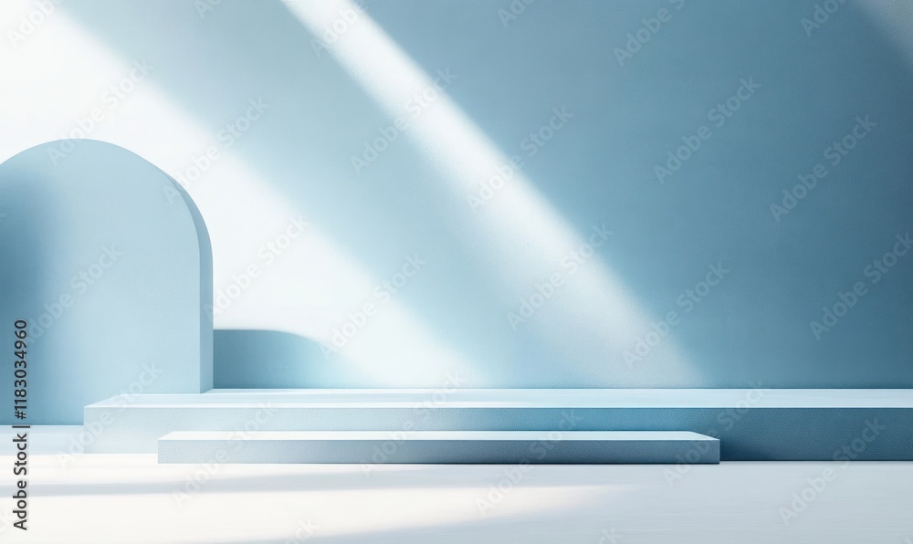 Poster blue minimalist geometric stage for product display with soft lighting
