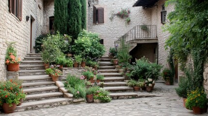 Fototapeta premium The idyllic town of Assisi, historic stone buildings and the majestic Basilica of St. Francis 