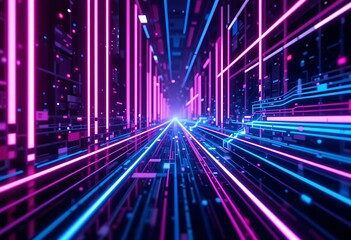 Abstract Neon Lines Forming A Futuristic Corridor