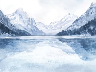 Empty ice surface, frozen mountain lake, winter mountains landscape with copy space  - ai