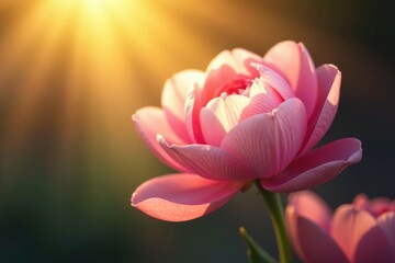 Fototapeta premium Soft and gentle sun flares illuminate the petals of a delicate flower, blossom, flower