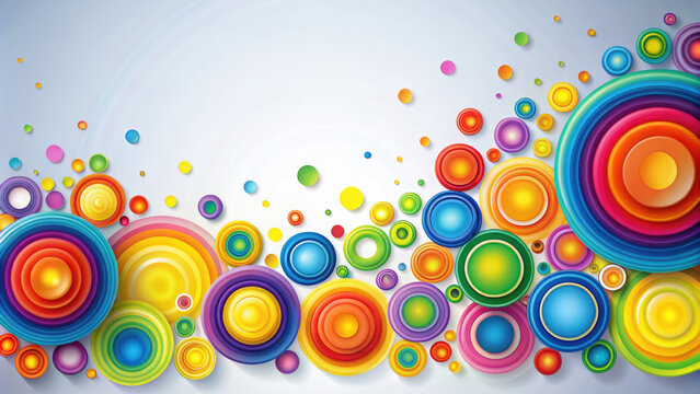 A vibrant and playful abstract design featuring overlapping circles in a rainbow of colors, creating a dynamic and energetic visual experience - Powered by Adobe