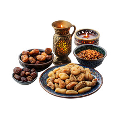 Plate of Nuts and Candle Isolated on Transparent Background