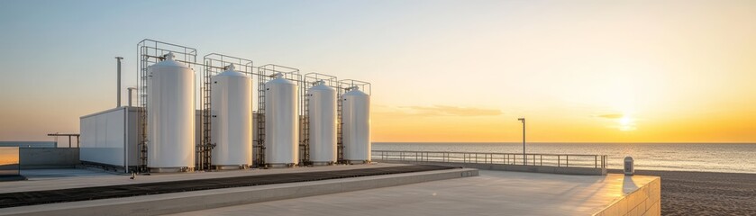 Obraz premium Strategic development of hydrogen production facility near the coastline innovations for sustainable energy