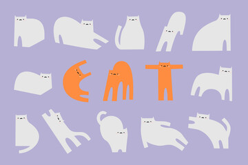 cat cartoon illustration set. 2d cat drawing. cute cat vector